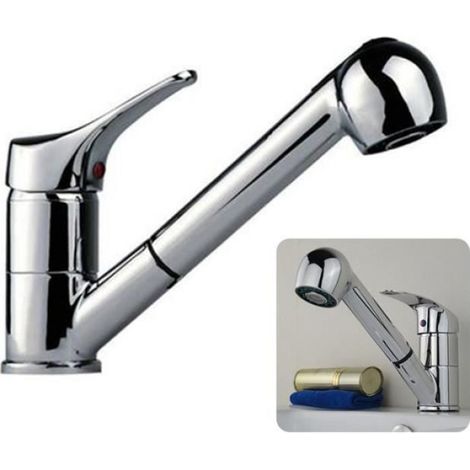 Mitigeur Cuisine - Robinet Évier Laiton Chrome - Douchette Extractible 2 Jets (1/3)