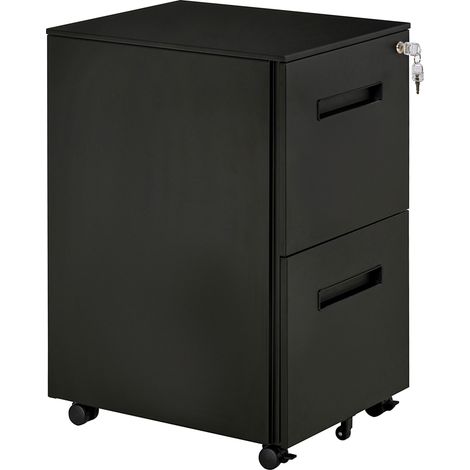 Metal Mobile File Cabinet Wheels, Lockable 2 Drawer Filing Cabinet for A4, Legal, Letter, Compact Under Desk Storage Unit Pre-Assembled Body for Home Office, 39 x 48 x 67cm, Black (1/5)