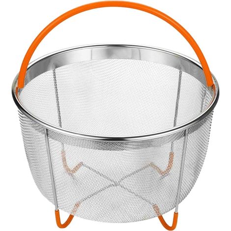 passoire en acier inoxydable 6 pintes,  poignée en silicone facile à soulever, paniers à œufs, passoires à pâtes (orange) (1/5)