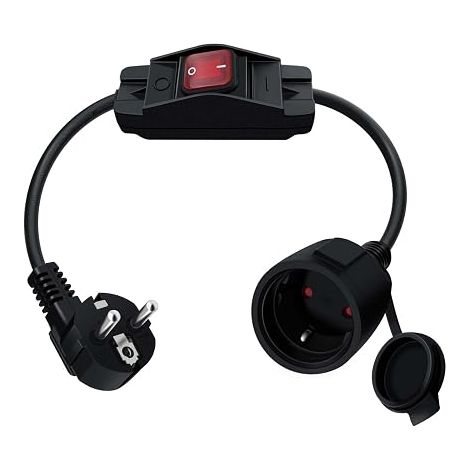 Cable D'extension Schuko avec Interrupteur 16A 250V Rallonge électrique Courte Schuko,Câble Court 2 AC Prise IP44 pour Une Utilisation Extérieure ou Intérieure (Coudé 90° 0.5m) (1/5)