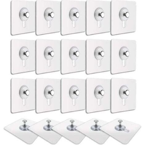 20 Pcs Accroches Tableau sans Percer, Fixation Cadre sans Percer, Accroche Cadre sans Percer Adhesif Imperméable Amovible Autocollant Anti-trace, Crochet Tableau Adhésif Transparent (1/4)