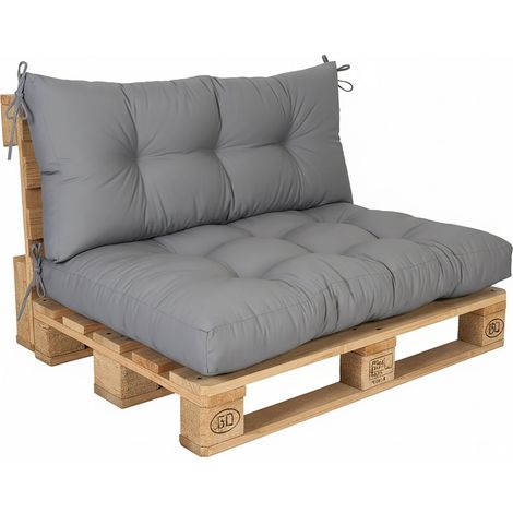 Relaxdays Palettenkissen Set, Sitzpolster BT: 126x85 cm & Rückenlehne HB: 42x126 cm, outdoor, für Palettenmöbel, grau (1/5)