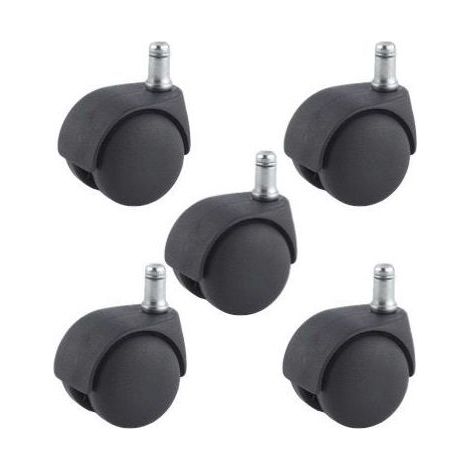 Bardusch-2Gt Roues Et Roulettes – Lot de 5 roulettes pivotantes jumelées 50 mm – Charge maximale 160 kg – Tige lisse – Compatible fauteuils en plastique noir (1/5)