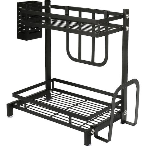 Skecten Estantería para Especias ,Estante para Condimentos de Acero Inoxidable de 2 Niveles para Almacenamiento en la Cocina