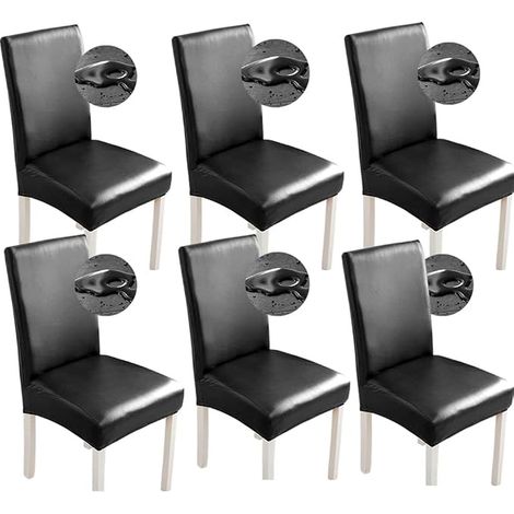 PU Leather Chair Covers Stretch Dining Chair Covers Home Office Restaurant Black (1/5)