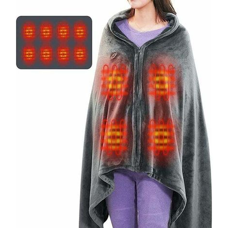 KZQ Châle De Couverture Chauffante sans Fil, USB Portable Couvertures Plaid Chauffant avec 3 Niveaux de réglage de la température Poncho Chauffant Electrique Lavable150 85cm (1/5)