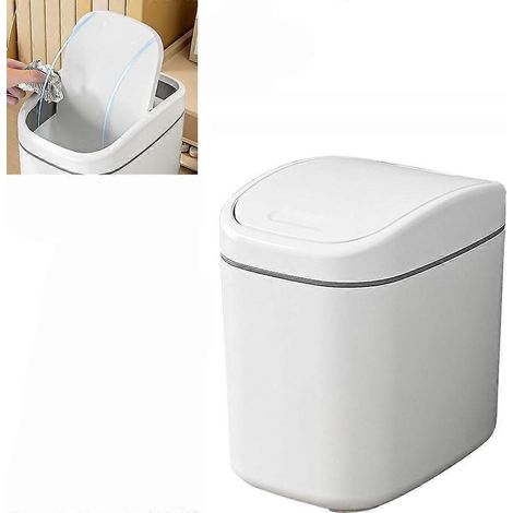 Poubelle de bureau avec couvercle, corbeille à papier en plastique pour table de chevet, mini-poubelle de voiture, corbeille à papier pour café (blanche) (1/5)