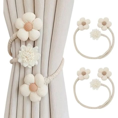 2 Pièces Mignon Embrasse pour Rideaux, Créatif Floral, Attache Rideau pour Décoration Maison/Bureau (Beige) (1/5)