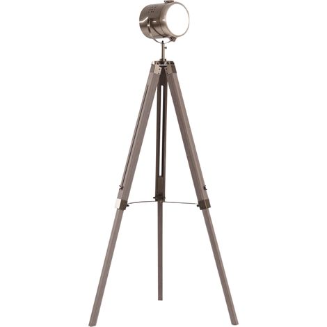 Industrial Tripod Floor Lamp, Nautical Searchlight with Adjustable Height, Wood Legs, E14 Lamp Base for Living Room, Bedroom, Grey and Bronze