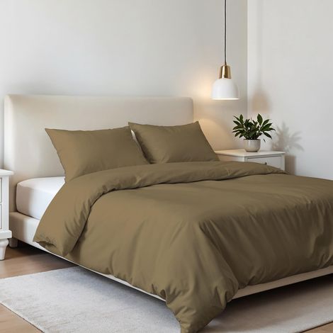 Parure de lit Double en Microfibre, Housse de Couette - 250 x 200 cm avec Rabat et taies d'oreiller, Noisettes, lit Double (1/5)