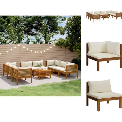 Gartenmöbel-Sets - Living 9-tlg. Garten-Lounge-Set mit Creme Kissen Massivholz Akazie (1/5)
