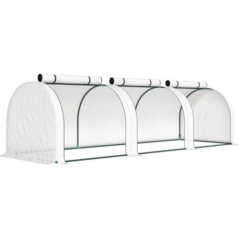 Serre tunnel avec 3 fenêtres zippées, cadre acier, bâche robuste, 295 x 100 x 80 cm, blanche (1/5)