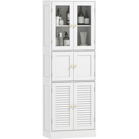 HOMCOM Armadio Bagno con 3 Armadietti e Ripiani Regolabili 60x30x170cm Bianco