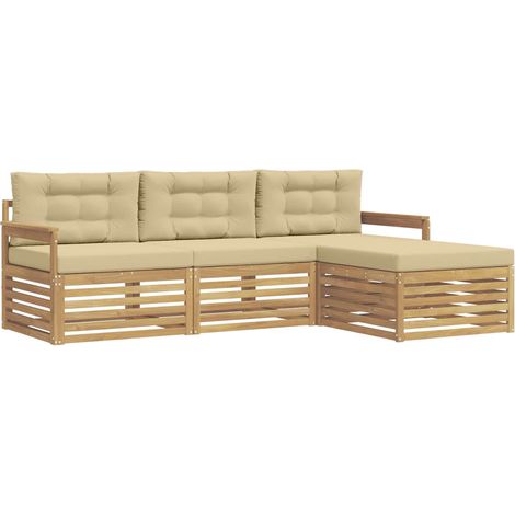 Outdoor Sofa Set with Cushion 4 pcs White and Beige Polyester vidaXL (1/5)