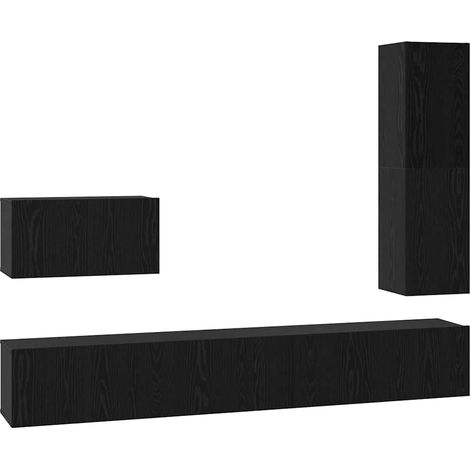 Maison Exclusive - Conjunto de mueble de TV 4 pcs Roble Negro Mad