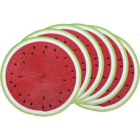 Set de 6 dessous de plat ronds en osier tressé 15 pouces, résistants à la chaleur pour table à manger, rouge pastèque, napperons décoratifs tissés. (1/5)