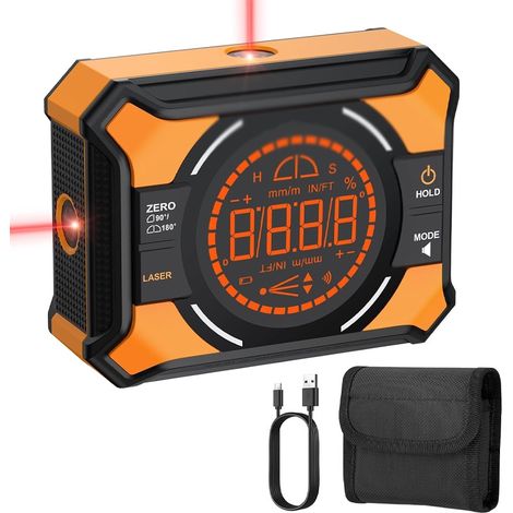 4x90°Inclinomètre Numérique avec 2 Laser - Rechargeable 2 Faces Magnétique Écran LED Rétroéclairé Double Bulle Électronique – Outil de Mesure d’Angle pour Menuiserie Bricolage Chantier