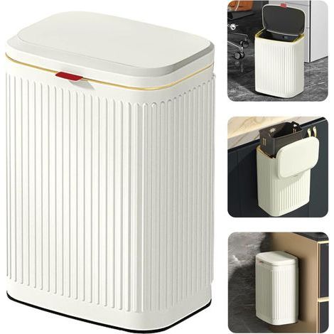 Poubelle suspendue avec couvercle, bac à compost en acier inoxydable, poubelle murale pour cuisine et salle de bain (8 litres, 2,1 gallons, ivoire) (1/5)
