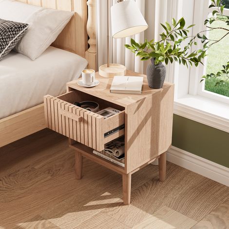 Pergar – Table de chevet moderne en MDF – 1 tiroir et étagère ouverte – Dimensions 40x35x55 cm – Style bohème pour chambre ou salon