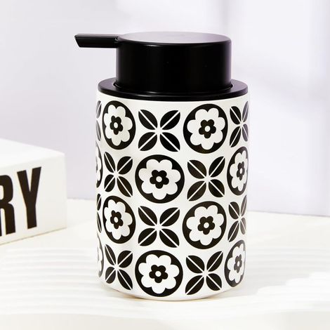 Dispensador de gel hidroalcohólico de espuma cerámica en blanco y negro, 350 ml.
