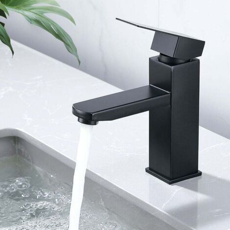 Robinet Salle Bain Noir Mitigeur Lavabo Carré Robinet Lave Main eau chaude et froide Mitigeur salle de Bain Acier inoxydable (1/4)