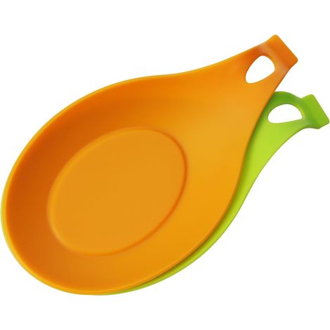 APEX Plateaux à cuillères - Ensemble de deux plateaux en silicone pour pinces, spatules et louches - Ustensiles de cuisine - Vert/Orange