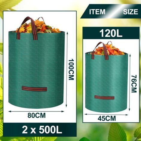 NALOOKAMIC Heavy-duty garden waste bags with handles, large reusable and waterproof garden bags for garden waste, plant waste, grass and leaves (500 litres, 120 litres) (1/3)
