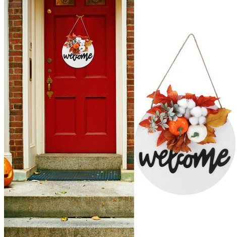 Décorations d'Halloween, panneaux de porte, décorations pour fêtes de Pâques, ornements de porche, ambiance festive et effrayante, décorations extérieures, feuilles d'érable, coton. (1/5)