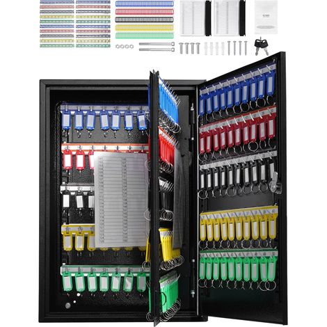 Schlüsselsafe mit 200 Fächern, sichere Aufbewahrungsbox mit verstellbaren Regalböden, Wandorganizer aus Stahl, inklusive 200 farbigen Etiketten und 4 Registrierungskarten für Schule, Büro, Hotel. (1/5)
