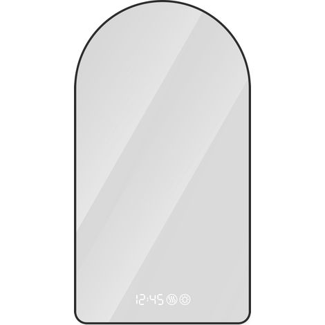 Miroir LED Arqué pour Salle de Bain 70x120 cm avec Affichage Heure et Température, Anti-Buée, Température de Couleur Variable, Cadre Noir (1/5)