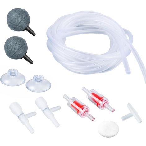 Kit d'Accessoires Pompe à Air Aquarium: Tuyau 4mm 1.5m, Valves Anti-Retour, Pierres à Air, Ventouses, Régulateurs, Connecteur, Adapté aux Pompes Courantes (1/5)