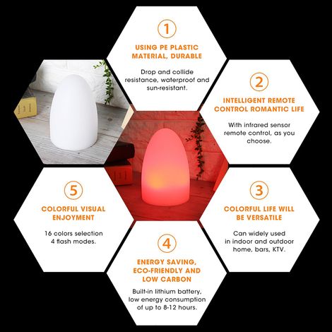 Lampe de nuit LED en forme d'œuf avec chargeur USB, télécommande 16 couleurs RVB, Protection des yeux, lampe de Table pour chambre d'hôtel (10x15CM (charge)) (1/5)