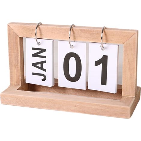 Calendrier de bureau rétro en bois, calendrier perpétuel à pages dépliables, décoration pour la maison et le bureau (1/2)