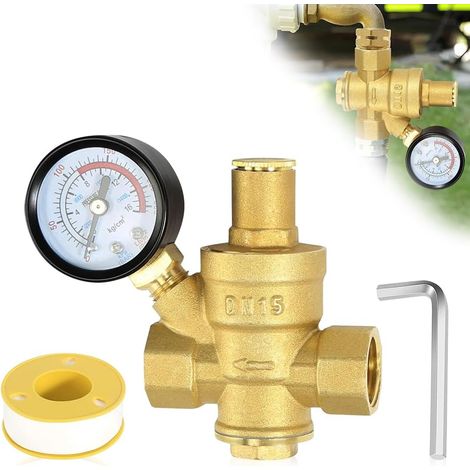 Pressure regulator 1/2 inch water DN15, pressure reducer brass valve valve flow regulator shower reducer with pressure gauge and 2 tools (1/5)