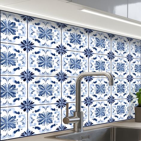 REVETEMENT MURAL DE CUISINE, CRÉDENCE DE CUISINE Motif - Carrelage - Bleu 80x60 cm (1/5)