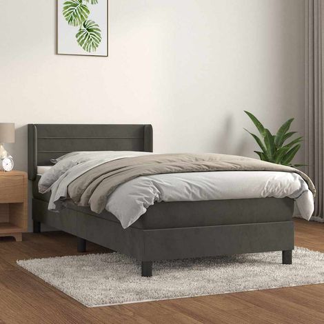 Lit avec sommier à lattes et matelas à ressorts 80 x 200 cm en velours gris foncé, 40.7kg - PANGIVO (1/5)