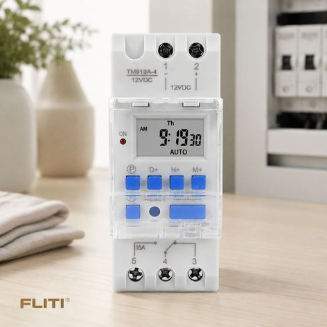 Minuterie Hebdomadaire 12V 16A - Rail DIN 35mm - Écran LCD 12h/24h - Programmation 16 Horaires ON/OFF - Batterie CR2450 Incluse (1/5)