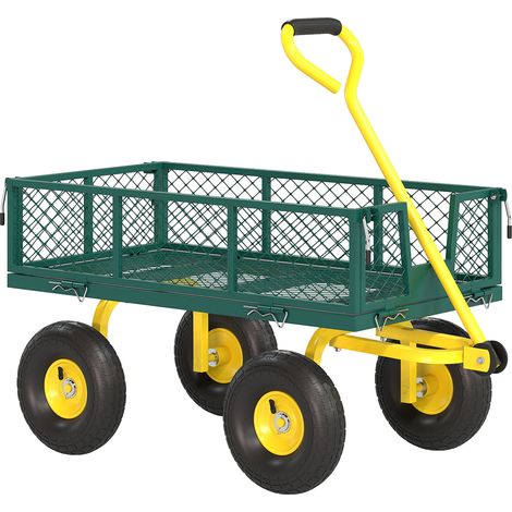 Carrello da Giardino 104x54x51 cm con Capacità 200 kg e Pareti Laterali Rimovibili in Acciaio Verde e Giallo (1/5)