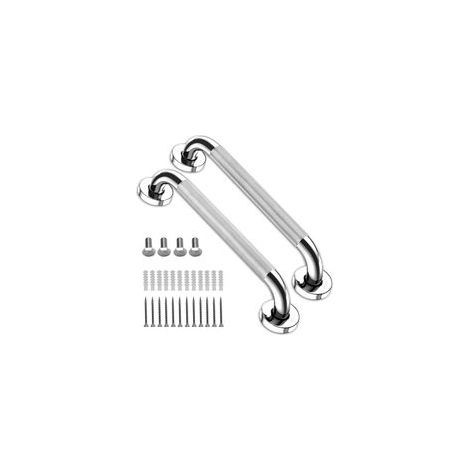 Ensemble de 2 barres d'appui antidérapantes en acier inoxydable de 30 cm pour douche, avec poignée de sécurité et porte-accessoires — (1/3)