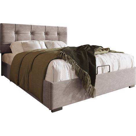 Lit Coffre Simple en Velours avec Tête de Lit Réglable et Rangement 90 x 200 cm, sans Matelas, Gris Clair (1/5)