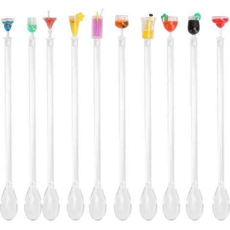 10 Pièces Cuillères Mélangeuses pour Cocktails - Accessoires Bar et Cuisine Mignons (1/5)
