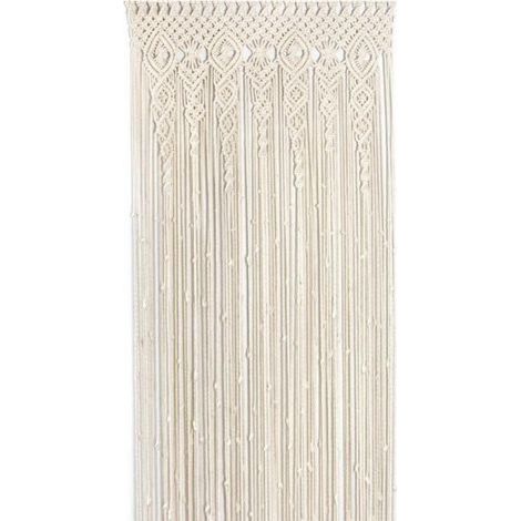 Rideaux occultants beiges à pompons, 120x200 cm – Style bohème vintage – Parfaits pour séparer une pièce. (1/5)