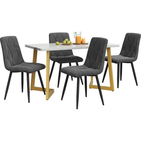 Ensemble de salle à manger (set, table à manger 117×68 cm avec 4 chaises), table à manger rectangulaire, ensemble de table de cuisine moderne, chaise de salle à manger en velours sergé gris foncé, pie (1/5)