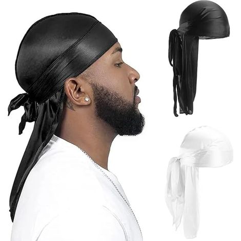Gorro largo de satén de 2 piezas para niñas - Gorro sedoso - Satén largo ajustable - Para dormir - Extra grande - Para mujeres - Cabello rizado (1/5)
