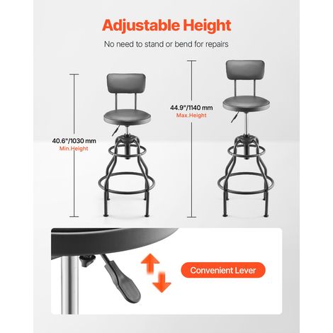 Tabouret d'Atelier avec Dossier, Tabouret de Mécanicien sur Roulettes avec Capacité de Charge Maximale de 136 kg, Siège de Garage R… (1/5)