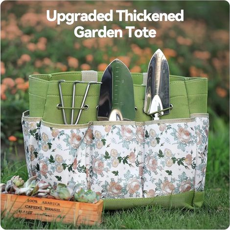 Set di attrezzi da giardino, 9 pezzi di attrezzi da giardino con organizer e borsa, set di attrezzi da giardino antiruggine ed ergonomico, regalo ideale per le donne e adatto agli amanti del giardinag (1/4)