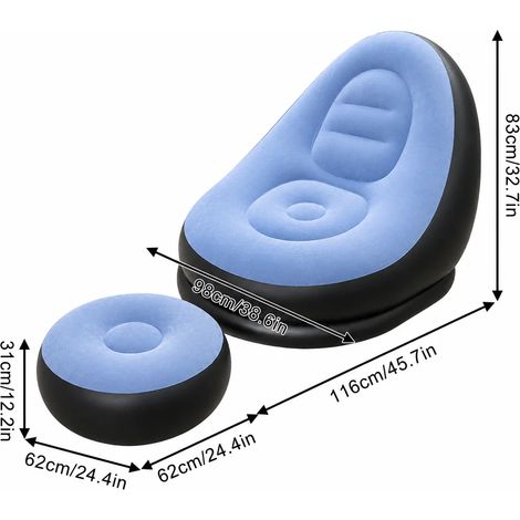 (Bleu clair) Ensemble pouf gonflable portable et repose-pieds, revêtement doux floqué, idéal pour les chambres à coucher (1/5)