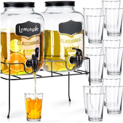Ensemble de bocaux avec robinet - Verres à boire - 23 x 15,5 x 25 cm - Transparent (1/5)