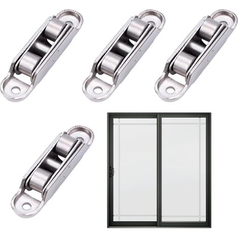 Roulettes silencieuses pour porte coulissante, double roue en alliage de zinc, angle réglable 4 poulies pour porte coulissante (balcon, cuisine, bureau, chambre, salon) - Roulettes de rechange robust