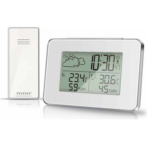 Station météo sans Fil hygromètre pour thermomètre extérieur intérieur avec capteur , XU,extérieur Écran LCD Moniteur d'humidité numérique de la température avec rétroéclairage (Blanc) - KZQ (1/4)